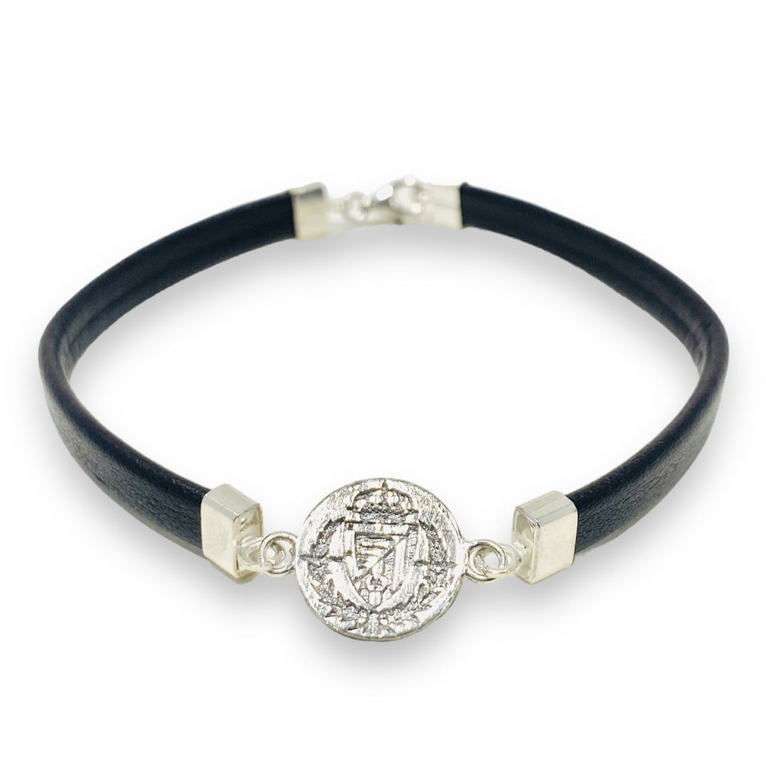 PULSERA PLATA BRILLO Y PIEL NEGRA 01