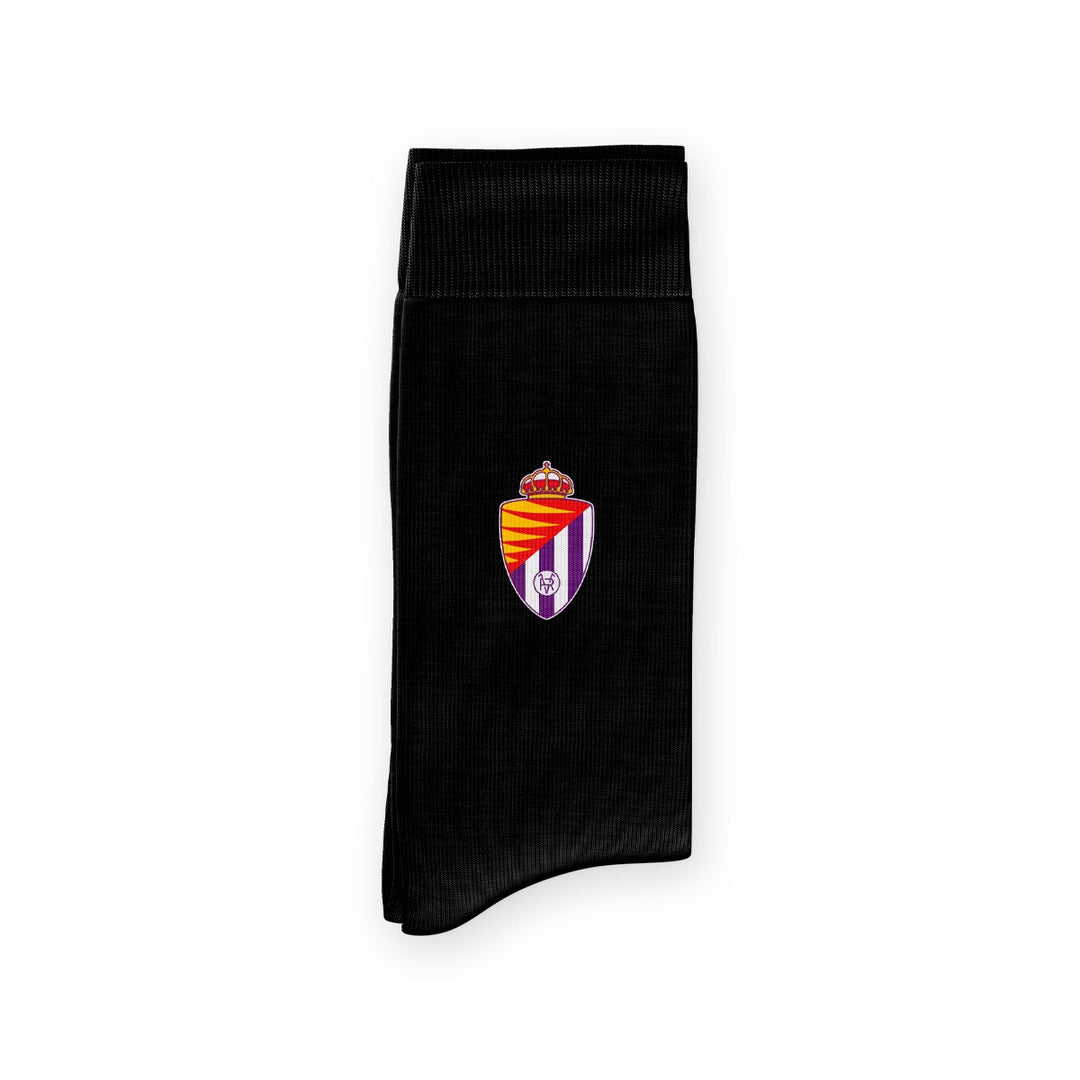 CALCETINES REAL VALLADOLID NEGROS ESCUDO BORDADO 01